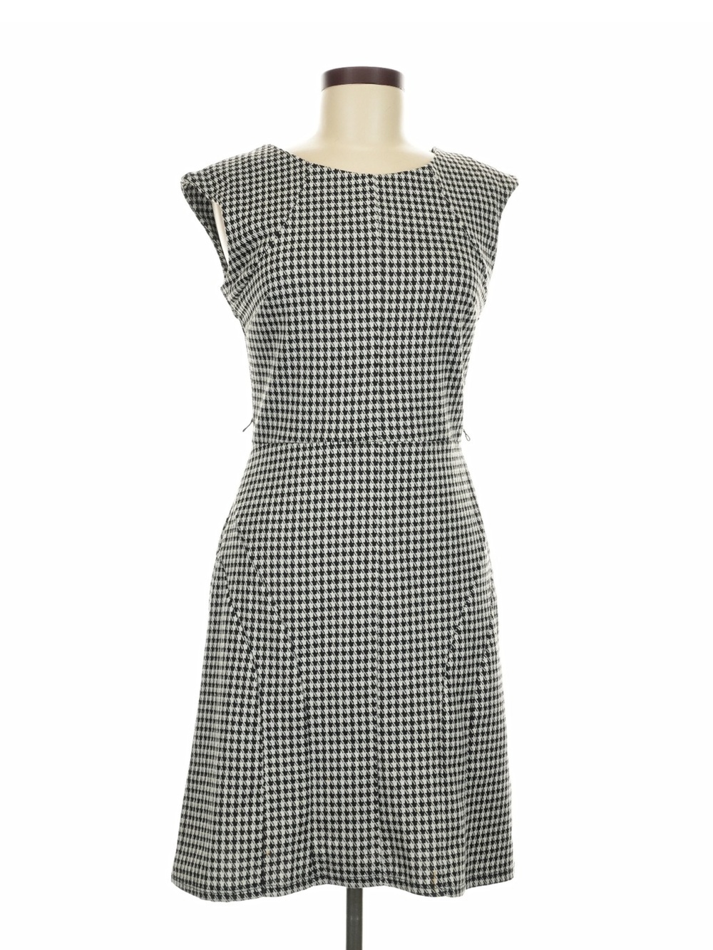 Merona Black White Houndstooth Cap Sleeve Fit Flare Dress M